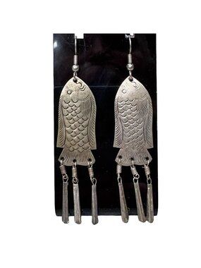 Fish Sterling Silver Dangle Earrings Engraved Details Lightweight & Unique 2.5"